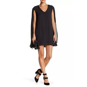 Romeo & Juliet Couture Cape Dress Women's Sz M V-Neck Chiffon Overlay Minimalist